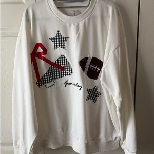 White 'Gameday' Appliqué Sweatshirt with Red & Black Accents